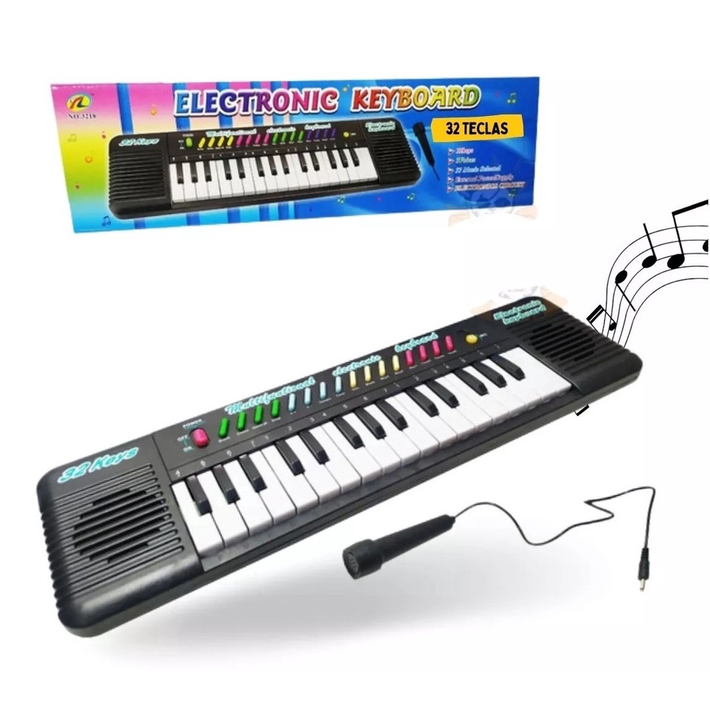 Piano Teclado Musical Infantil Microfone Educativo Karaoke Cor Preto