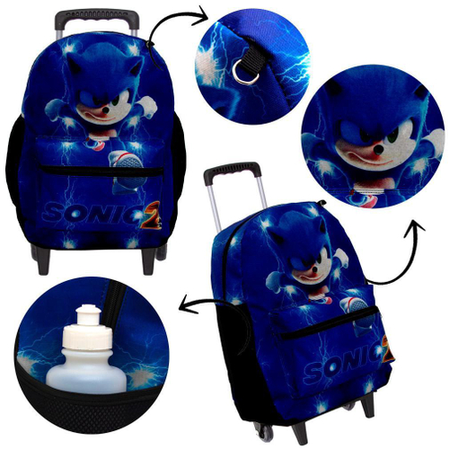 Mochila Masculina Juvenil Rodinha Sonic 2 Lancheira Estojo - Chic