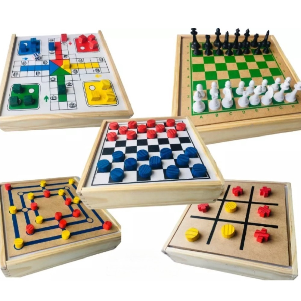 Kit Tabuleiro 5 Jogos Em 1 Xadrez Dama Ludo Diversão Lógica em Promoção na  Americanas