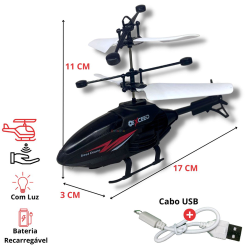 Avião Helicóptero Drone Recarregável Usb Com Controle Remoto no Shoptime