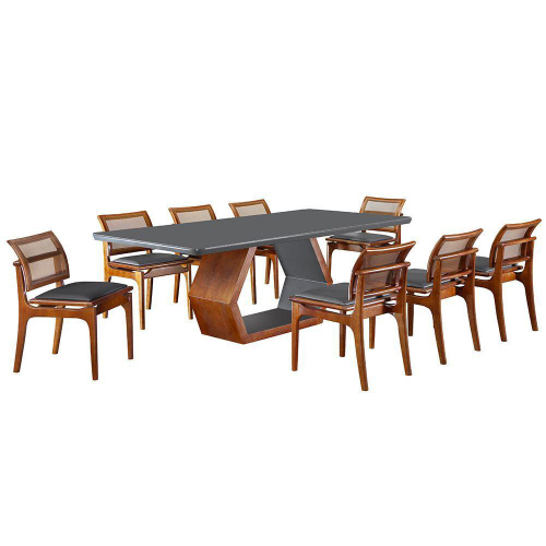 Conjunto Sala De Jantar Nápoles Tampo Vidro/MDF com 8 Cadeiras Luísa Smart  Plus Cel Móveis