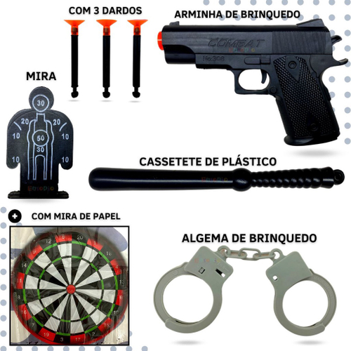 Brinquedo Kit Arminha Lançador de Dardos Com Ventosa Relógio Ou