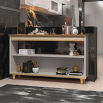 Aparador Buffet bancada 1.37m lançamento Memp. estiilo colonial com tela decorativa feita em Rattan pés torneados cor Fendi Cinza com Freijó nobre