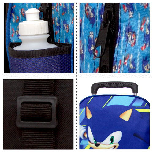 Kit Mochila Infantil de Rodinhas Menino Jogo Sonic Toys 2U