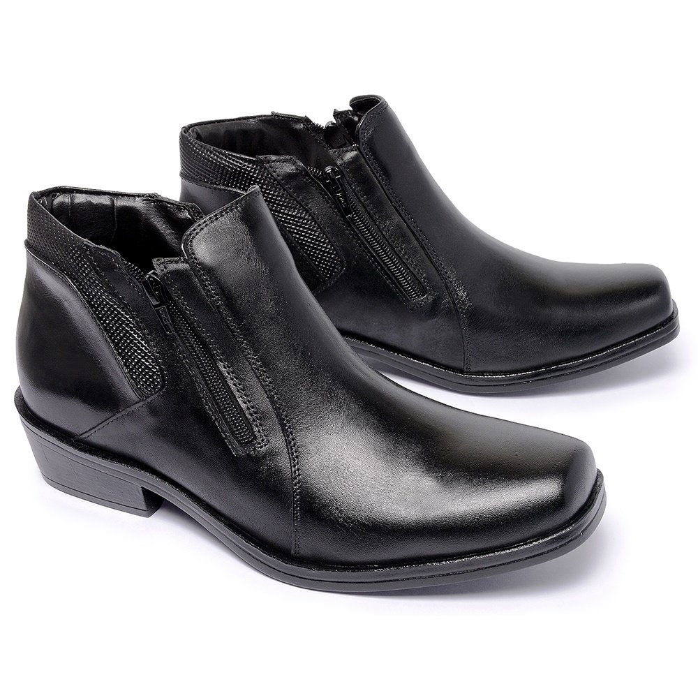 Bota Masculina Couro Estilo Ziper Linha Conforto Premium Cor Preto