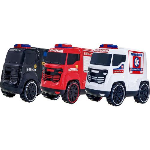 Kit com 3 Caminhões Bombeiro Guincho Escavadeira Brinquedo