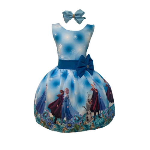 Vestido Infantil Frozen Branco e Azul Elsa Anna Temático no Shoptime