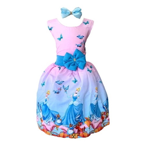 Vestido Fantasia Cinderela Infantil princesa COM LUVA E COROA pcin