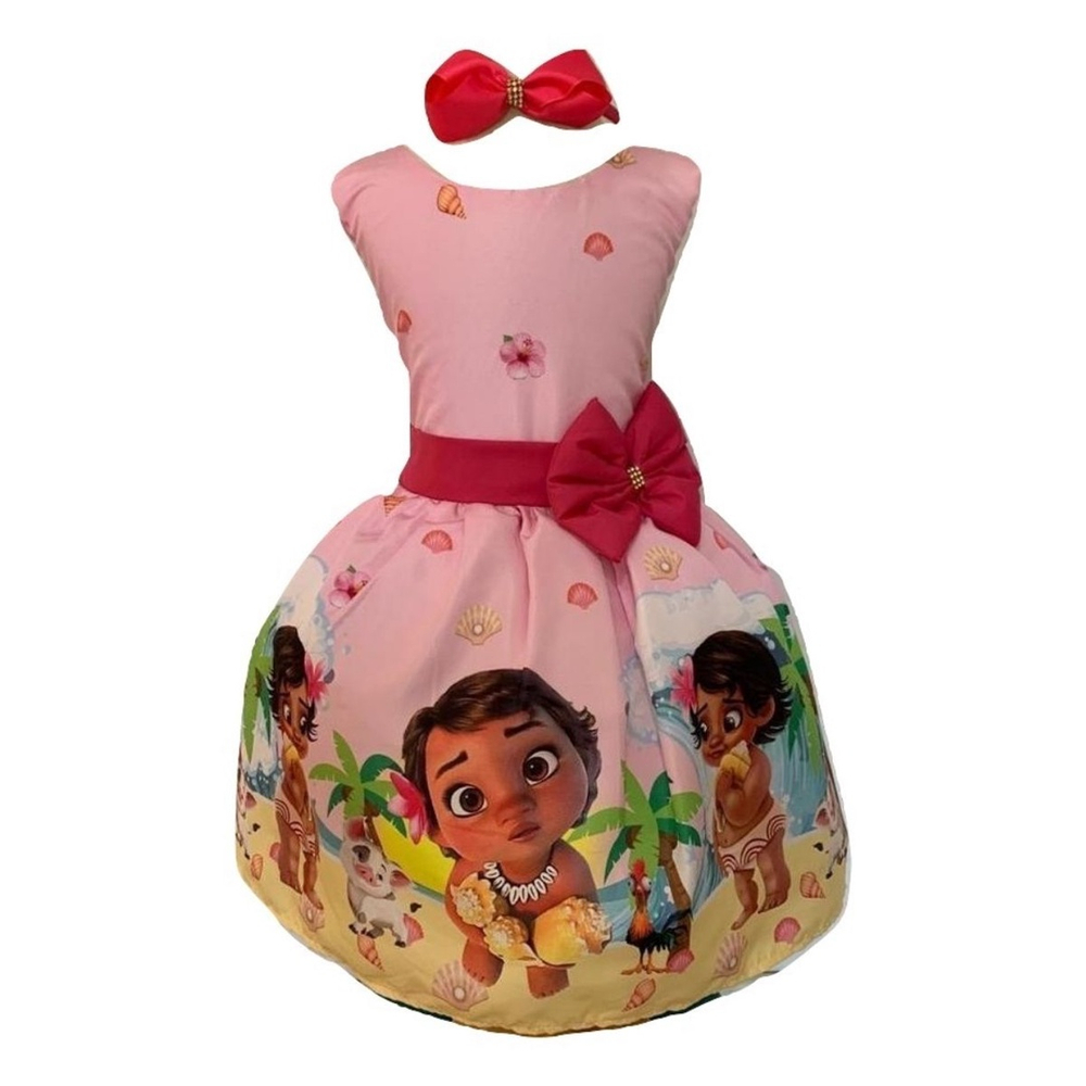 Vestido Infantil Tema Moana Baby Festa Roupa Luxo Promoção