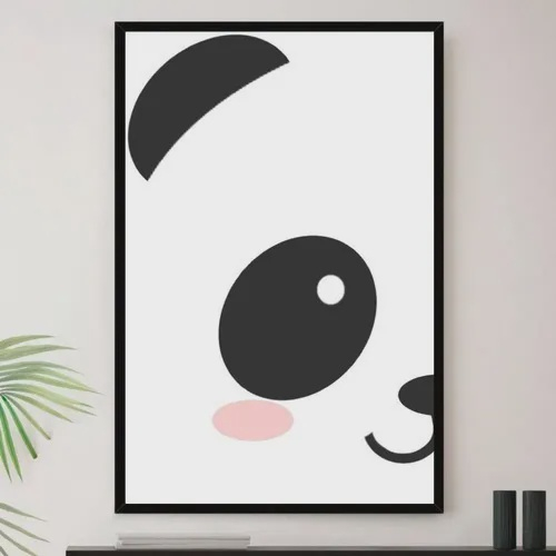 Quadro Infantil Bebê Kit Urso Panda Desenho Com 3 - 20x20 - Preto