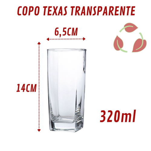 8 Copos Texas Quadrado Vidro Cinza Mesa Posta Chique 320ml no Shoptime