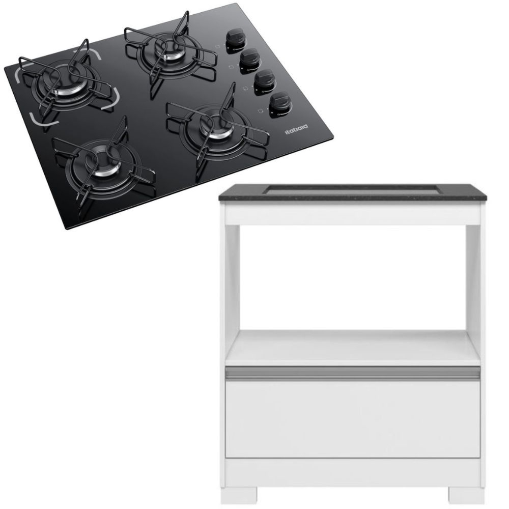 Kit Cozinha Balcão 1 Gaveta Branco Com Nicho Para Forno E Cooktop Itatiaia 4 Bocas Bivolt no