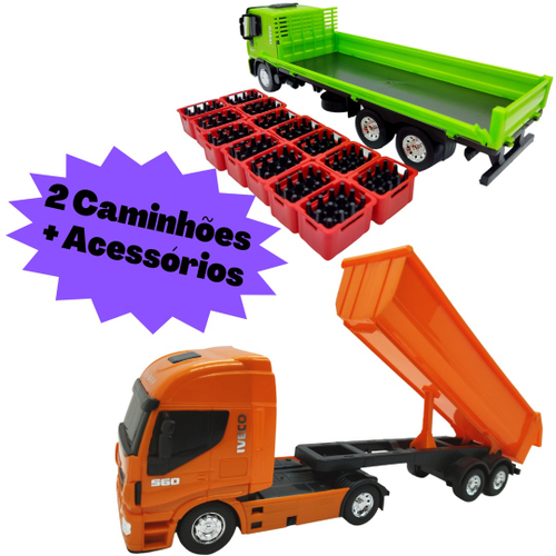 Kit Duas Unidades Brinquedo - 1 Caminhão Basculante + 1 Caminhão