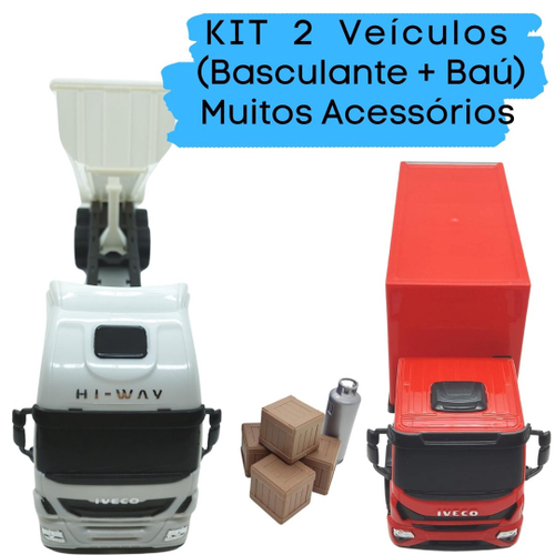 Kit Duas Unidades Brinquedo - 1 Caminhão Basculante + 1 Caminhão