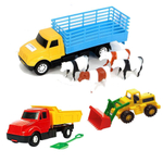 Kit Caminhão Bois Animais Brinquedo Infantil Trator Fazenda