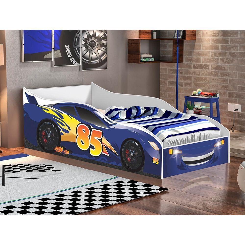 Mini Cama Carro Corrida Infantil Force Azul com Colchão