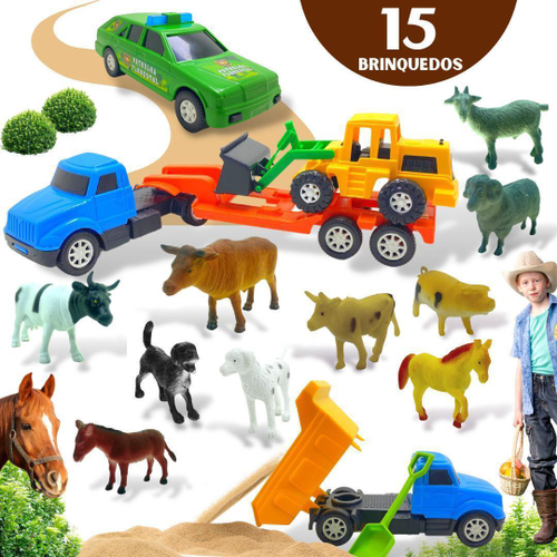 Kit Caminhão Trator Bois Animais Fazenda Brinquedo Infantil