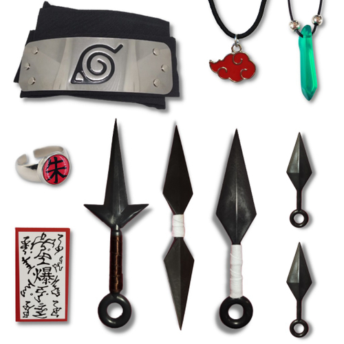 Kit Kunai & Bandana Naruto Boruto + Colar Akatsuki & Konoha Aldeia da Folha