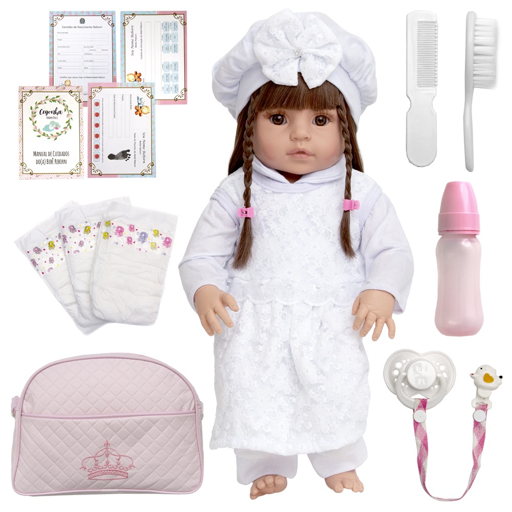 Boneca bebe reborn recem nascida menina com vários itens,boneca