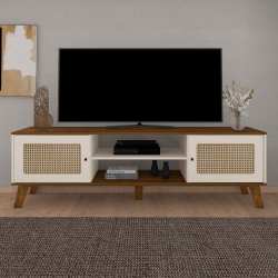 Rack Para Tv Até 75 180X55Cm Pés Em Mdf 2 Portas E 2 Nichos Charlotte Artely Pinho/Off White Menor preço em Rack Para Tv Até 75 180X55Cm Pés Em Mdf 2 Portas E 2 Nichos Charlotte Artely Pinho/Off White