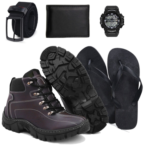 Kit com Bota Adventure + Chinelo + Carteira e Cinto