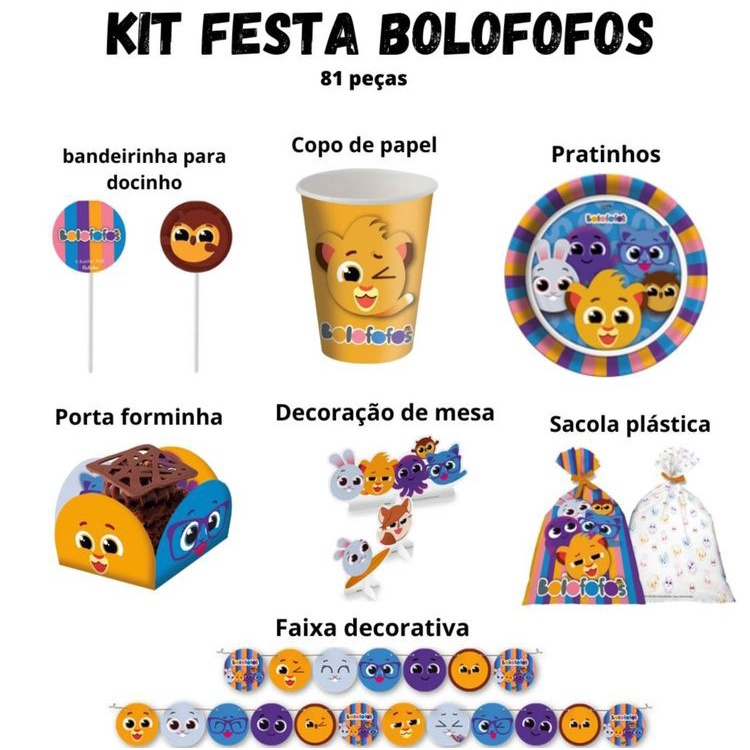 Kit Festa Bolofofo Desenho Infantil 81 Peças Aniversário Temático