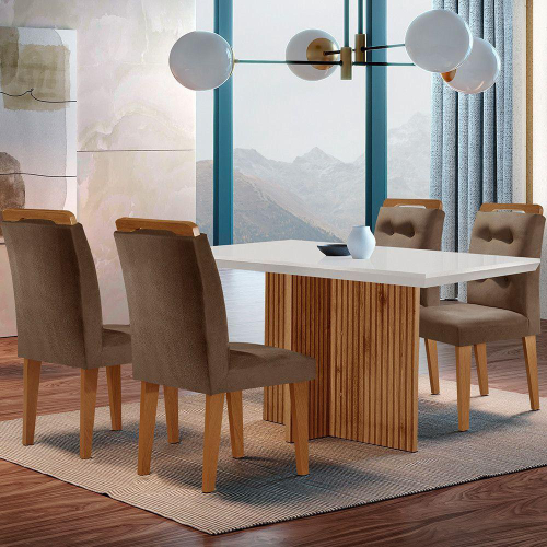 Conjunto de Sala de Jantar com Mesa e Quatro Cadeiras Marrons