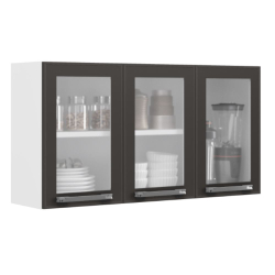 Armário de Cozinha Aéreo Itatiaia Aço 3 Portas Com Vidro Florença Grafite/Branco Menor preço em Armário de Cozinha Aéreo Itatiaia Aço 3 Portas Com Vidro Florença Grafite/Branco