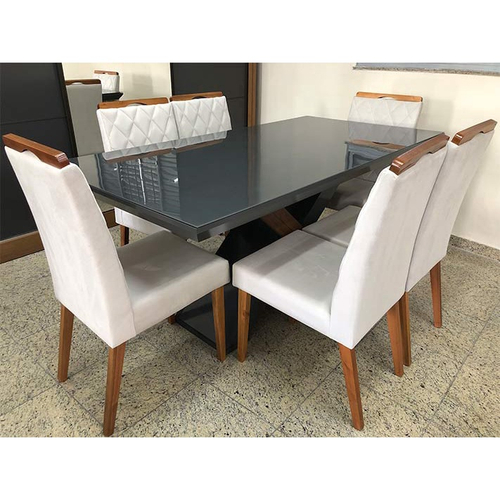 Conjunto de Mesa de Jantar com Vidro e 6 Cadeiras Imperatriz