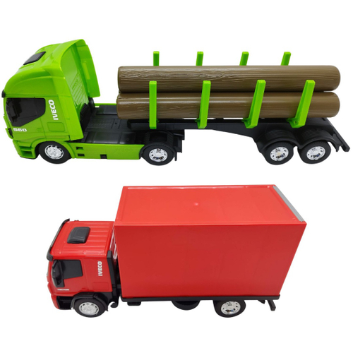 Kit 2 Veículos De Brinquedo Iveco - 1 Caminhão Expresso + 1