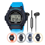 Kit Relógio Casio Masculino Digital Esportivo Prova D água 50 Metros Preto Azul Laranja e Cinza W-219H + Fone