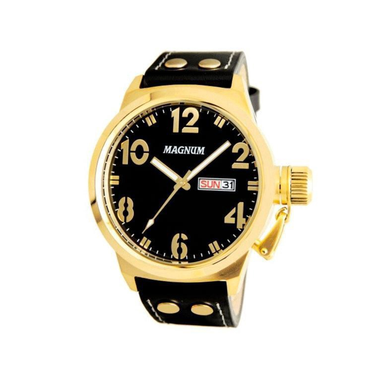 Relógio Magnum Analógico Masculino Dourado Pulseira de Couro Marrom  MA32952P em Promoção na Americanas