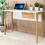 Mesa Para Escritorio 1 Gaveta Com Pes Madeira 1604 Branco Wood Fell Branco Wood
