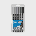 Marcador Artístico Cis Dual Brush Aquarelável com 6 Cores Tons de Cinza