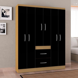 Guarda Roupa Casal Ambiente Milão 6 Portas Damasco Preto – Poquema Menor preço em Guarda Roupa Casal Ambiente Milão 6 Portas Damasco Preto – Poquema
