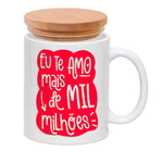 Caneca com tampa eu te amo mais de mil milhões vermelha