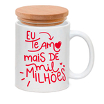 Caneca com tampa eu te amo mais de mil milhões vermelho