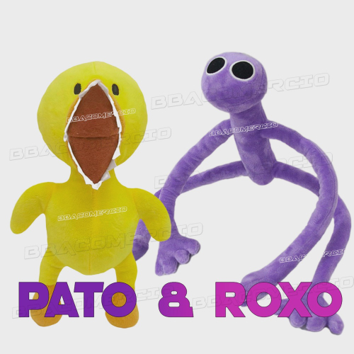 Kit Pelúcia Rainbow Friends Roblox Boneco Pato Amarelo Roxo no