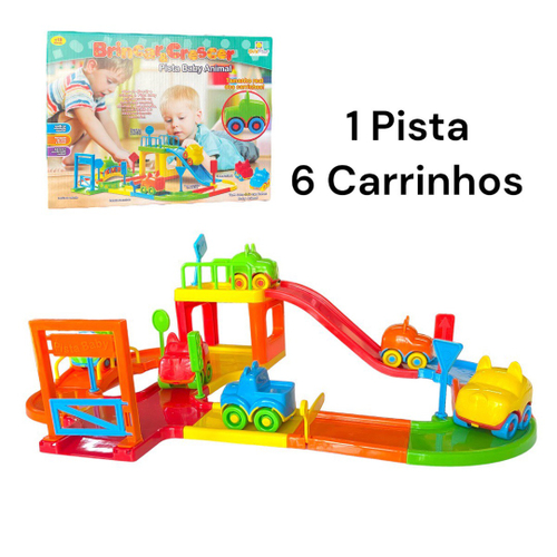 Pista De Carrinhos Infantil Pista Baby Animal + 6 Carrinhos