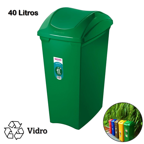 Kit 4 Lixeiras 40 Litros Seletivas Para Plástico Papel Metal Vidro Cesto De Lixo Tampa