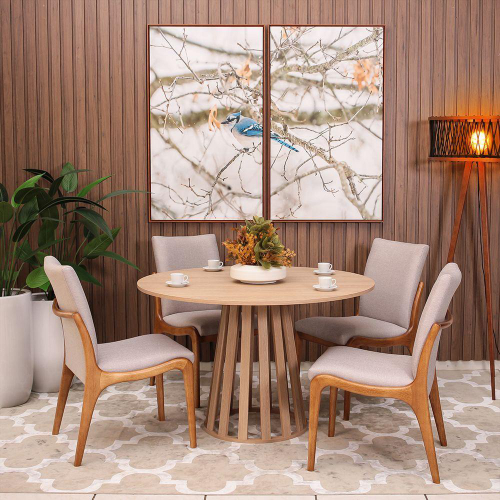 Conjunto Mesa de Jantar Redonda Vértice 105cm Nozes com 4 Cadeiras