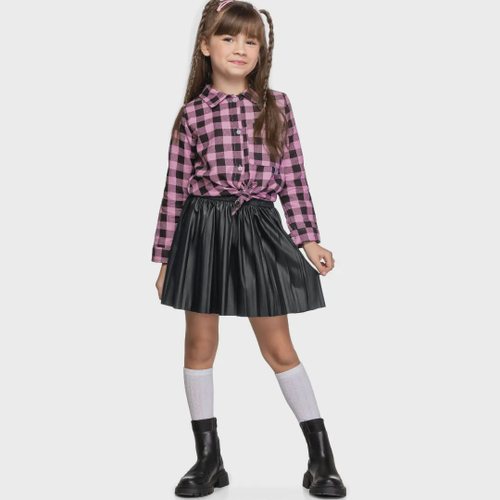 Camisa Manga Longa Infantil Menina Xadrez - lojasbesni