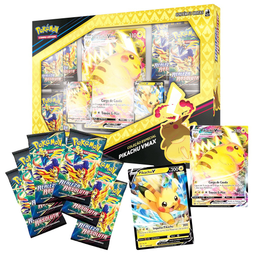 Box Pikachu VMAX Realeza Absoluta COPAG Original 8 Booster Carta Pokémon TCG