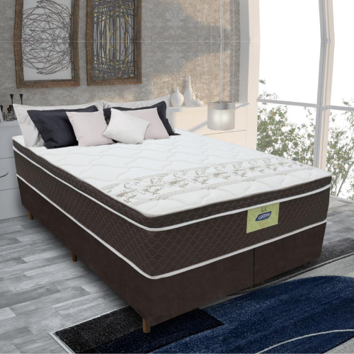 Cama Box Casal King Colchão Molas Ensacadas Euro Top Rubi Gazin 193X203X70Cm Marrom / Branco