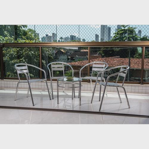 Conjunto de Varanda 4 Cadeiras e Mesa de Centro Veneza Luxo Aço Coelho