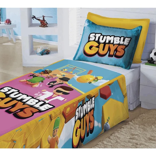 Jogo Lençol Cobre Leito + Fronha Quarto Infantil Stumble Guys - em