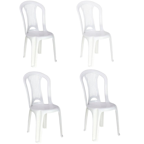 Conjunto de 1 Mesa com 4 Cadeiras sem Braço Branco Gelo REI DO PLÁSTICO