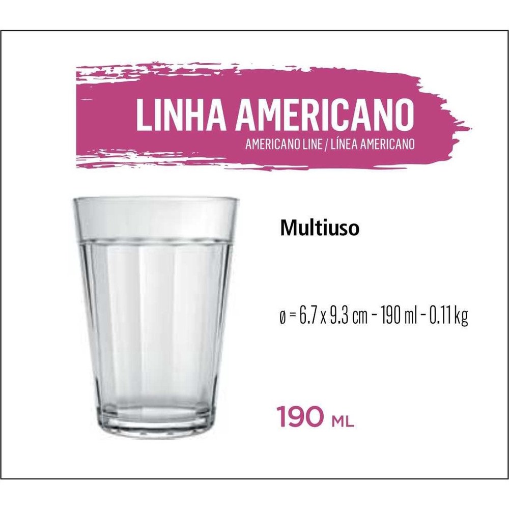 Jogo de Copos Americano de Vidro 190ml Com 24 Unidades Nadir em Promoção na  Americanas