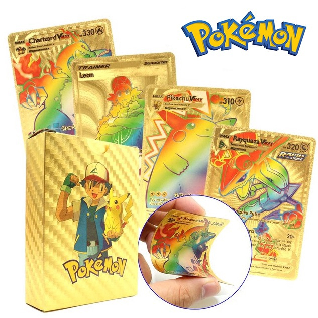 27 Cartas de Pokemon Gold Ouro Cartinhas Douradas - Deck de Cartas