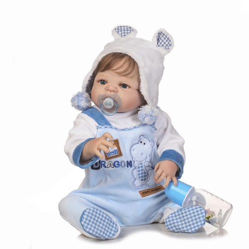 Bebe Reborn Menino 100% Silicone 55 Cm Olhos Azuis